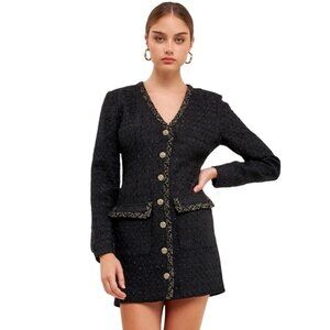 Endless Rose Tweed Mini Dress Sz.S Black  Long Sleeve Office Siren Old Money